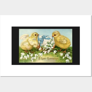 Vintage Easter Chicks with Flowers Posters and Art
